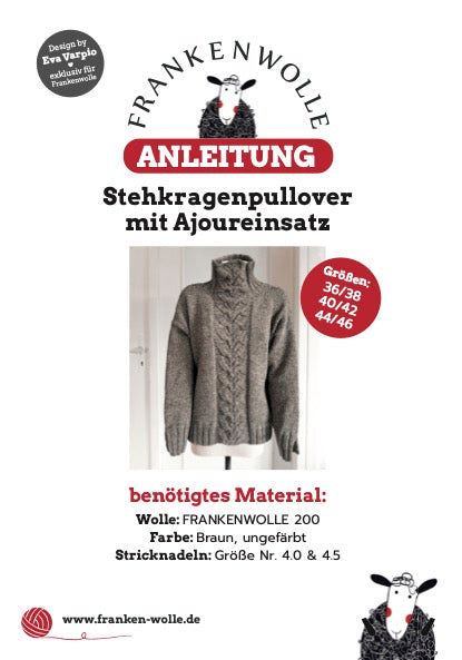 Strickanleitung M003 "Stehkragenpulli Ajoureinsatz" Design Eva Varpio  DIGITAL